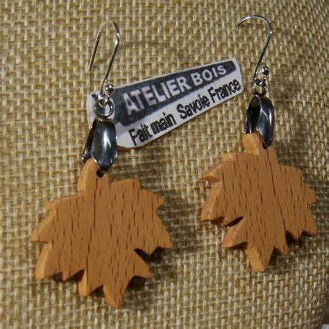 Boucles D Oreilles En Bois Boucles D Oreilles Feuille D Rable En