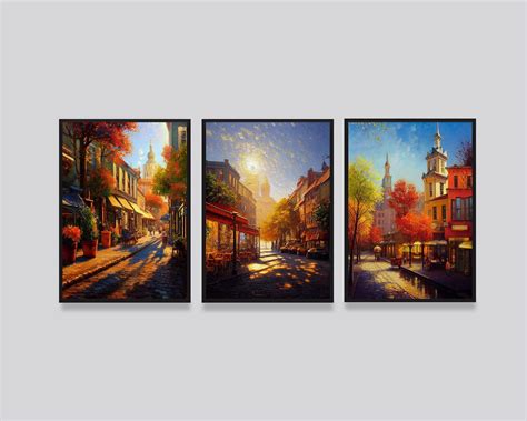 Old City Art, Autumn Old City Landscape Painting Digital Art ...