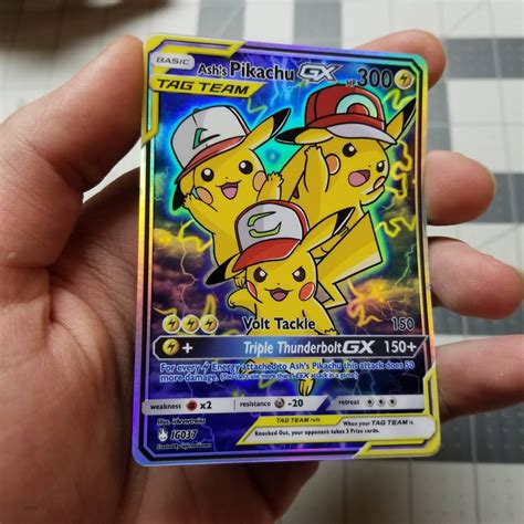 Ashs Pikachu Tag Team Gx Full Art Rainbow Holo Custom Etsy