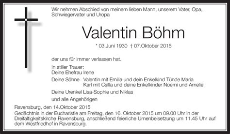 Traueranzeigen von Valentin Böhm schwaebische de Trauerportal