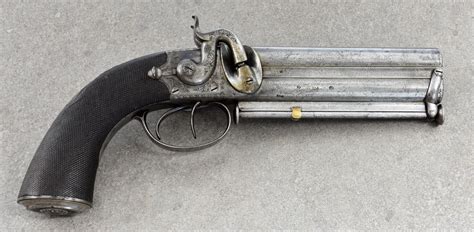 Lot - An over-under double-barrelled percussion cap belt pistol by R