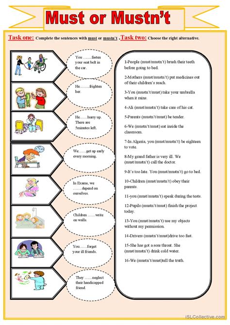 must mustn t Español ELE hojas de trabajo pdf doc