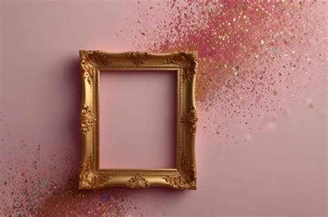 Premium Photo Gold Frame On Pink Glitter Background