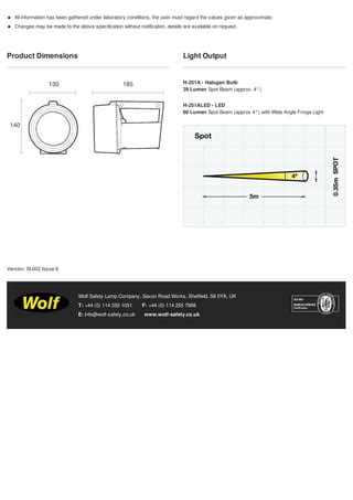 Wolf Wolflite H 251ALED Rechargeable Handlamp ATEX Spec Sheet PDF