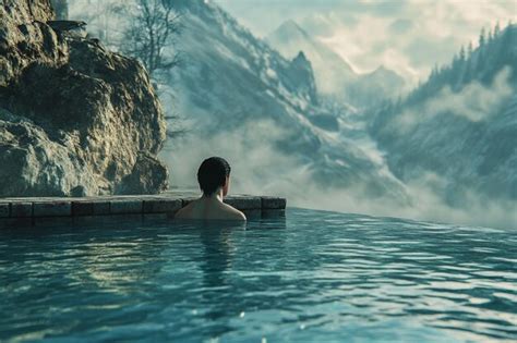 Relaxing In A Hot Spring In The Mountains Premium Ai Generated Image