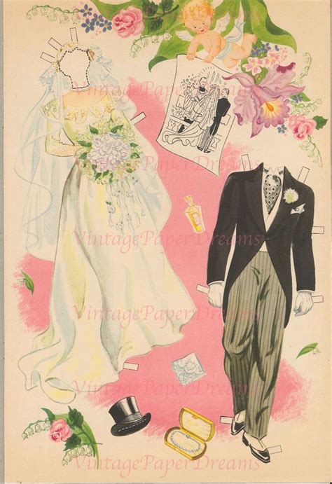 Vintage Paper Doll Printable Pdf Jpeg Romantic Wedding 50s Etsy