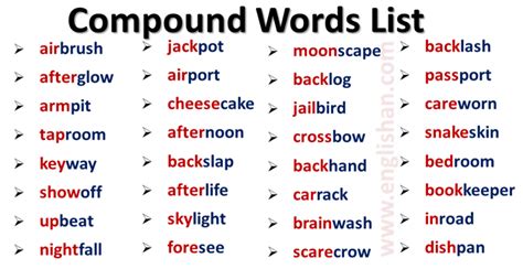 500 Compound Words List In English With Pictures