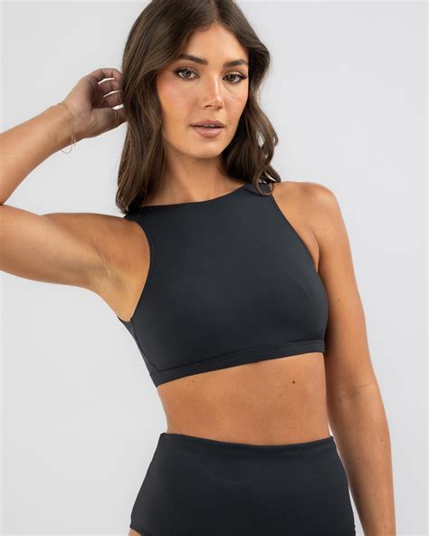 Shop Roxy Pro The Pop Up Crop Bikini Top In Anthracite Fast Shipping Easy Returns City