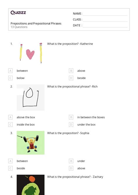 Prepositional Phrases Worksheets For St Year On Quizizz Free