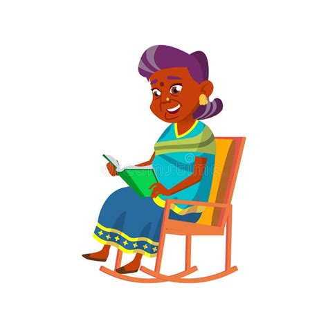 Old Woman Sit In Rocking Chair And Reading Vector Stock Vector