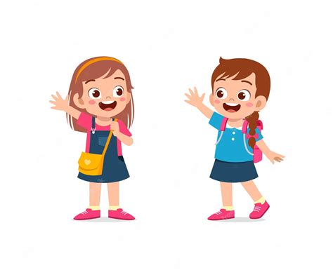 Happy School Kids Waving - Free Vector Illustration for Education