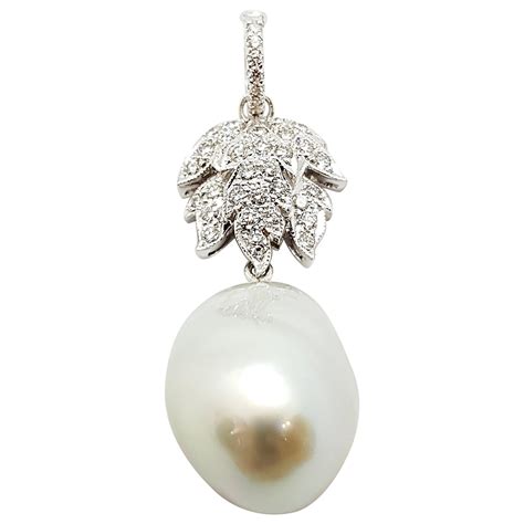 Golden South Sea Pearl And Pave Set Diamond Pendant Karat White Gold