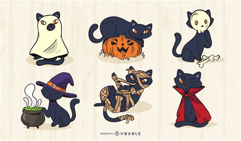 Descarga Vector De Conjunto De Vectores De Gato De Halloween