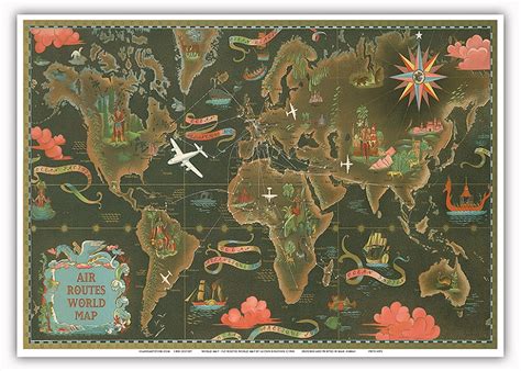 World Map Fly Routes World Map Planisphere Vintage Airline Travel