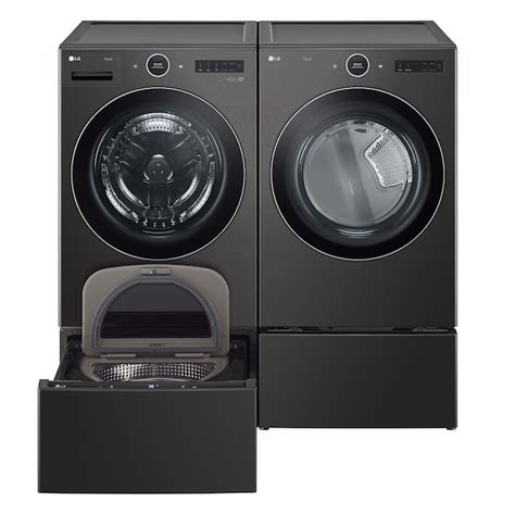 Lg 5 Cu Ft Stackable Steam Cycle Smart Front Load Washer Black Steel