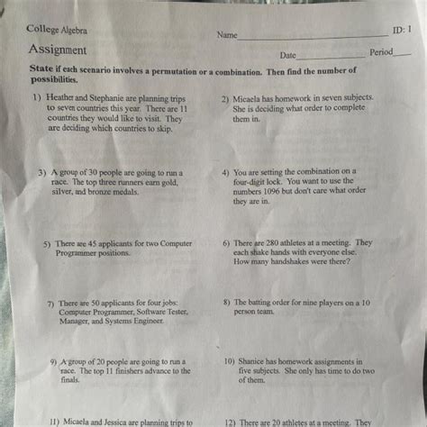 State If Each Scenario Involves A Permutation Or A Combination Then