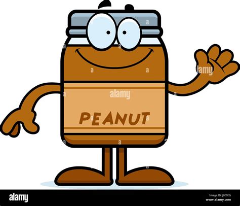 A Cartoon Illustration Of A Peanut Butter Jar Waving Stock Vector Image