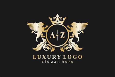 Initial AZ Letter Lion Royal Luxury Logo Template In Vector Art For