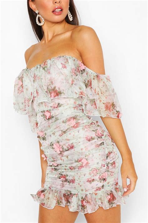 Floral Chiffon Off The Shoulder Mini Dress Boohoo