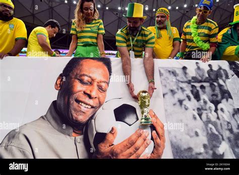 brazil fan holds  replica world cup trophy   picture