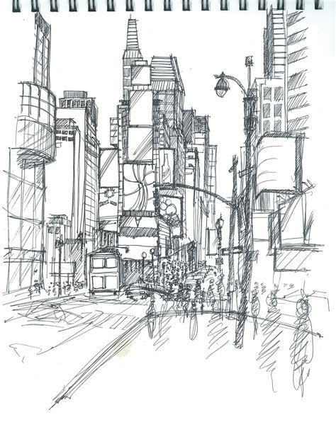 Urban Sketch New York New York Times Square Architectural Sketch