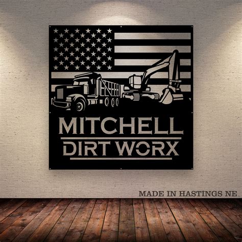 American Flag Excavator Dump Truck Metal Sign Monogram Free Sh Big Rig Threads