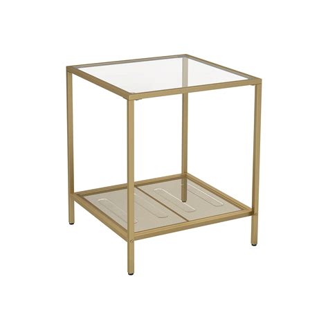 Glass Side Table Golden Metal Frame Home Furniture Vasagle By Songmics