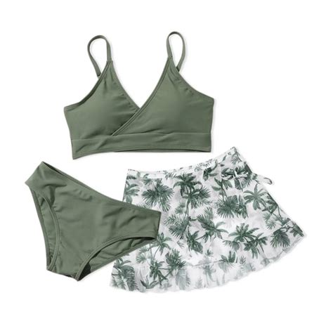 Emy Dola Girls Swimsuits 3 Piece Padded Bathing Suit Solid Bikini Swimwear Set With Cover Ups