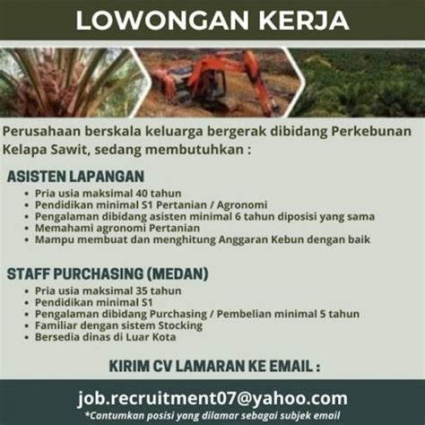 Lowongan Kerja Medan Perkebunan Kelapa Sawit Loker Medan