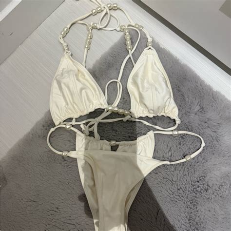 Cult Gaia Swim Cult Gaia White Pearlembellished Bikini Poshmark