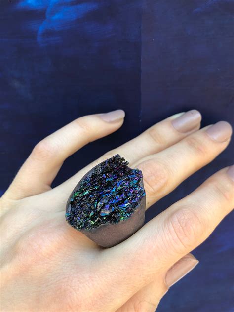 Covellite Mystical Ring Raw Gemstone Modern Bold Nature Rough Etsy