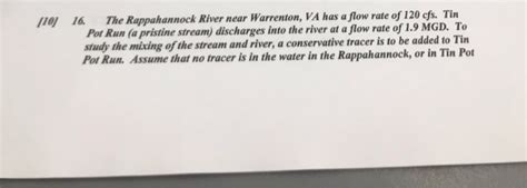 Solved The Rappahannock River Near Warrenton Va Has Chegg