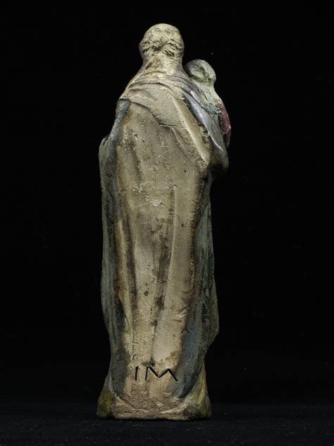 Proantic Vierge à l Enfant En Terre Cuite Polychrome signée I M