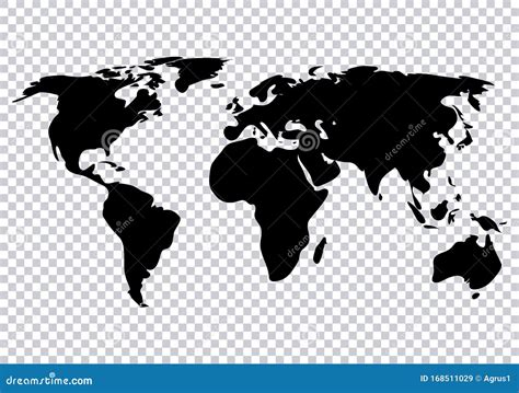 Silueta De Mapa Del Mundo Negro Sobre Fondo Transparente Ilustración