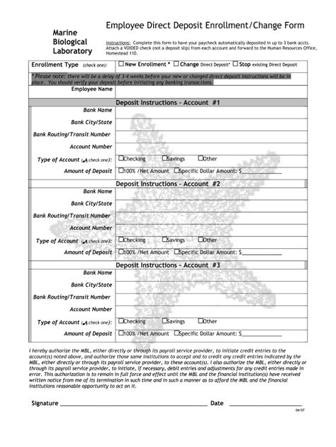 Fillable Online Mbl Employee Direct Deposit Enrollmentchange Form