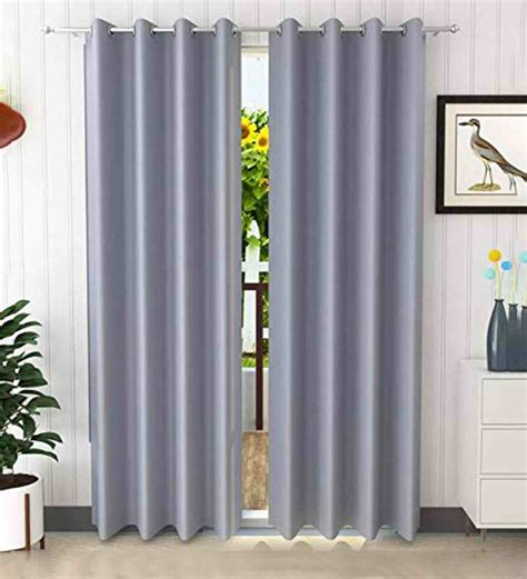 Buy Grey Polyester Light Filtering Feet Eyelet Curtain Set Of By