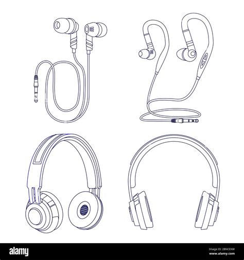 Auriculares Y Auriculares De Línea Aislados Sobre Fondo Blanco