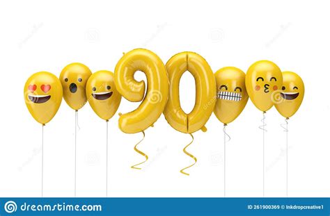 Yellow Birthday Balloon with Emoji Balloon Faces Stock Illustration - Illustration of party ...