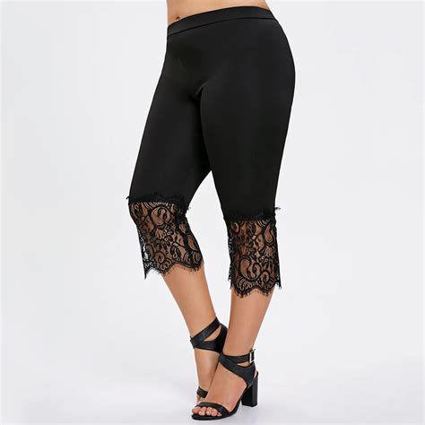 Rosegal Plus Size Lace Trim Capri Pants Summer Women Pant 2018 Summer