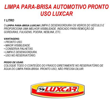 Limpa Para Brisa Vidro Automotivo Pronto Uso L Luxcar Rafe Auto Pe As