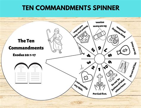 Ten Commandments Bible Story Activity, Sunday School Craft, Ten Commandments Spinner, Printable ...