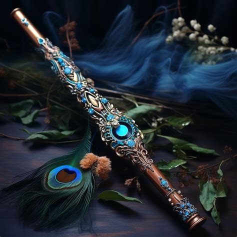 Premium AI Image | illustration of Beautiful flute with peacock feather