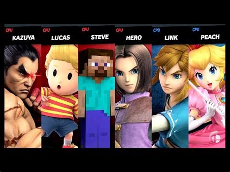 Kazuya And Lucas And Steve And Hero VS Link And Peach LV 9 CPU Battle