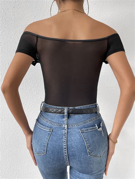 Shein Bae Body Bustier De Hombros Descubiertos Con Corchete De Malla