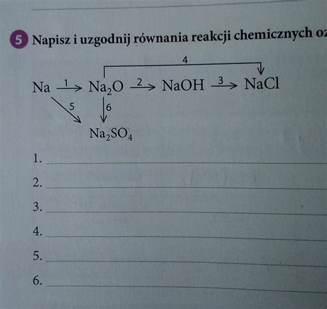 5 Napisz i uzgodnij równania reakcji chemicznych oznaczonych na