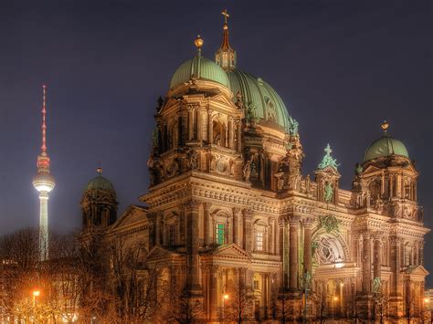 Berlin Tv Tower And Berlin Cathedral At Night