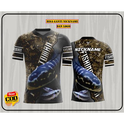 Jual Baju Kaos Mancing Ikan Toman Full Printing Sublimasi Lengan Pendek