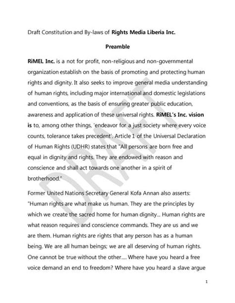 Draft Constitution of Rights Media Liberia Inc. | PDF