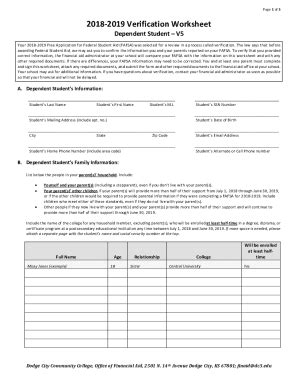 Fillable Online Get The Free 20182019 V5 Verification Worksheet