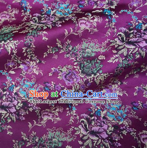 Asian Chinese Classical Peony Pattern Design Purple Silk Fabric